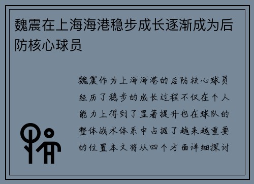 魏震在上海海港稳步成长逐渐成为后防核心球员